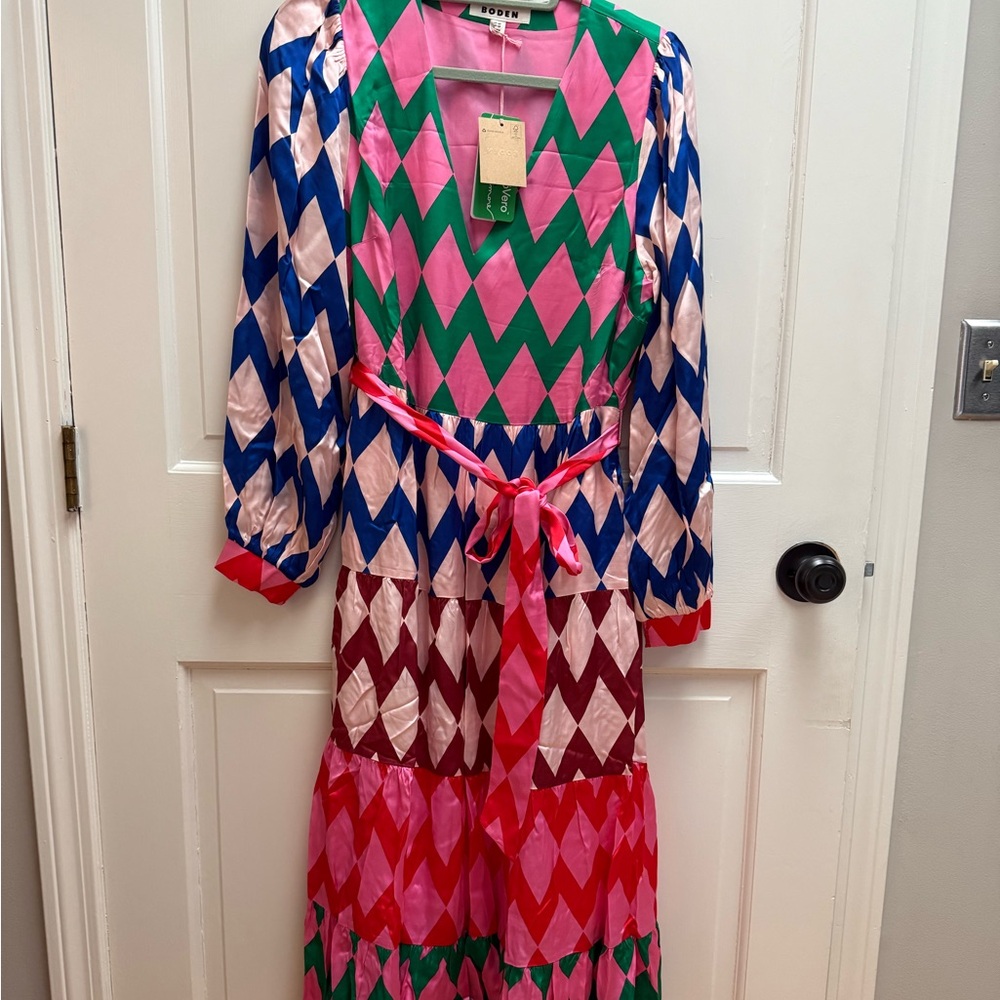 NWT v-neck tiered dress in vibrant stripe - Picture 7 of 10